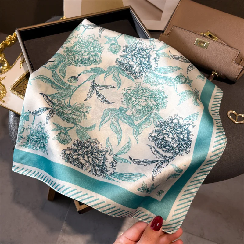 

New Satin Hair Scarf Women Handkerchief Print Female Head Bandana Small Neck Muffler Hijab Lady Girl 70*70cm Square Shawls