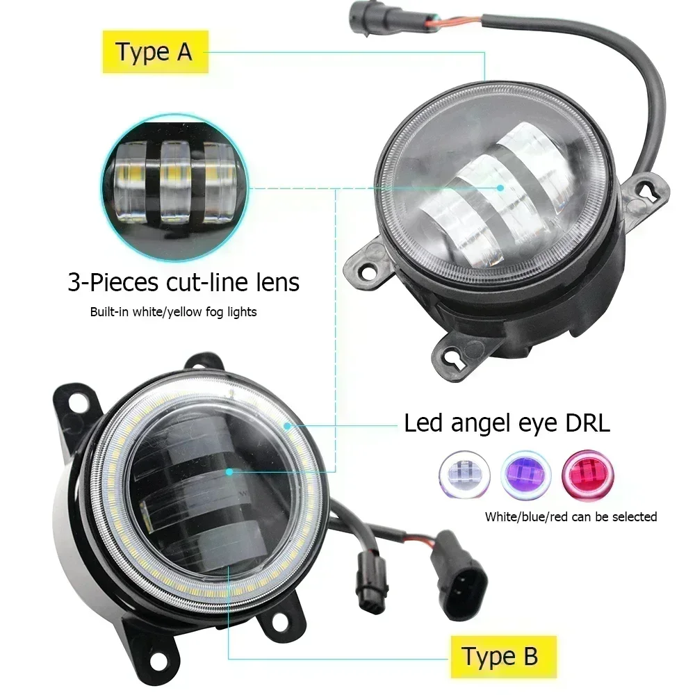 LED Fog Lights Assembly 40W for Peugeot 207 301, 407 Coupe 6C, Boxer Manager 290/295 15-22 Ion PTF Angel Eye Halo Clear Lens