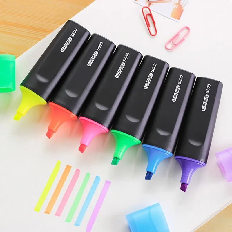 

Single Head Colored Fluorescent Highlighter Water-based Pigment Marker Pen Key Point Note Marking Pen Stationery