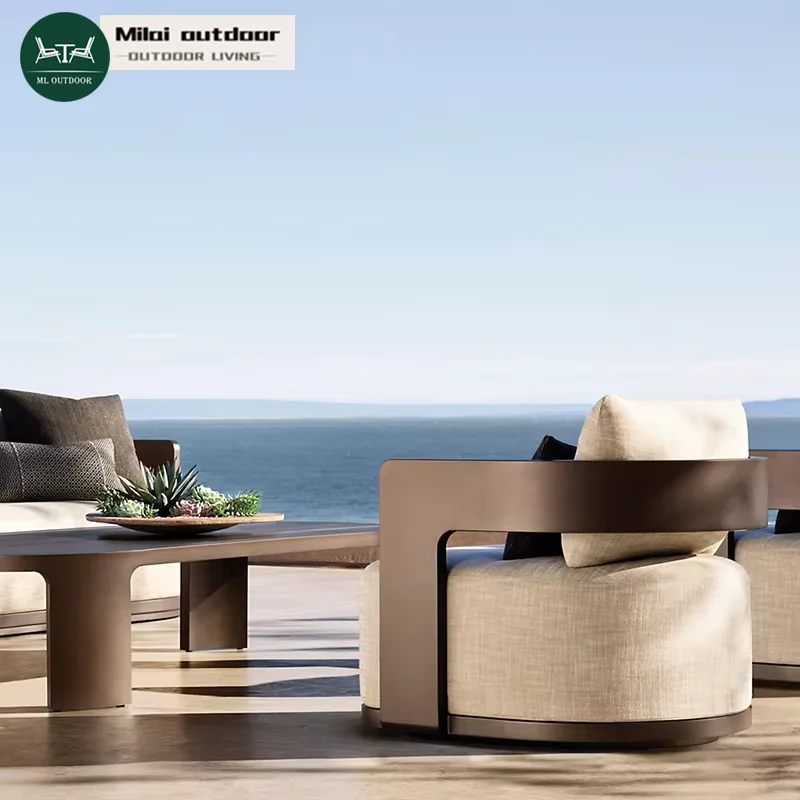 

Modern Luxury Aluminum Sofa Set Rust-Proof Teak Metal Furniture For Outdoor Garden For Living Room Hotel Park Villa Leisure Rest