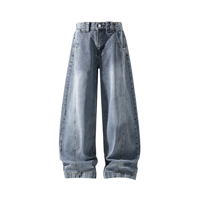 Men's Distressed Jeans Casual Wide Leg Jeans Deconstructed Patchwork Washed Denim Drawstring Waist Streetwear Pants