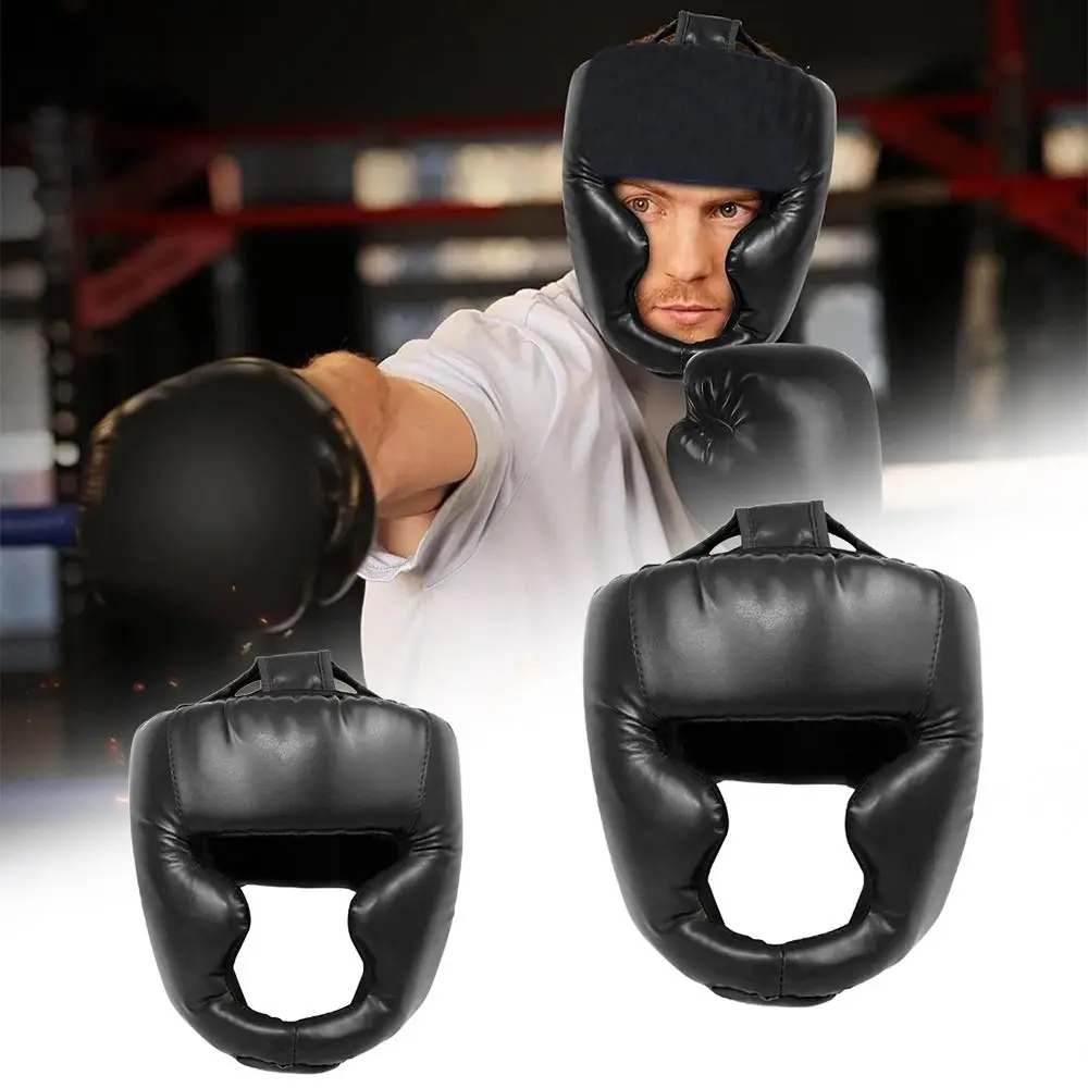 New PU Leather Boxing Headgear Breathable Full Coverage Boxing Helmet Thick Foam Padding Adjustable Training Equipment