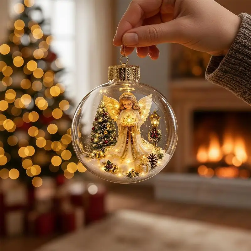 Hot Sale Warm LED Glowing Mini Scene Christmas Diorama Ornament Hanging Decoration For Xmas Tree Display Use