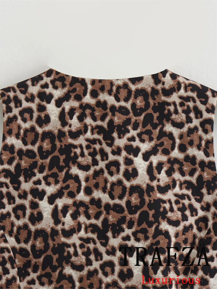 TRAFZA Vintage Casual Sexy Chic donna top Leopard scollo a v monopetto senza maniche gilet corto New Fashion 2024 Summer Tops