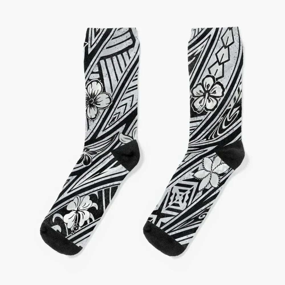 

Vintage Hawaiian Tribal Floral Tattoo Design Socks moving stockings Non-slip hip hop Boy Socks Women's