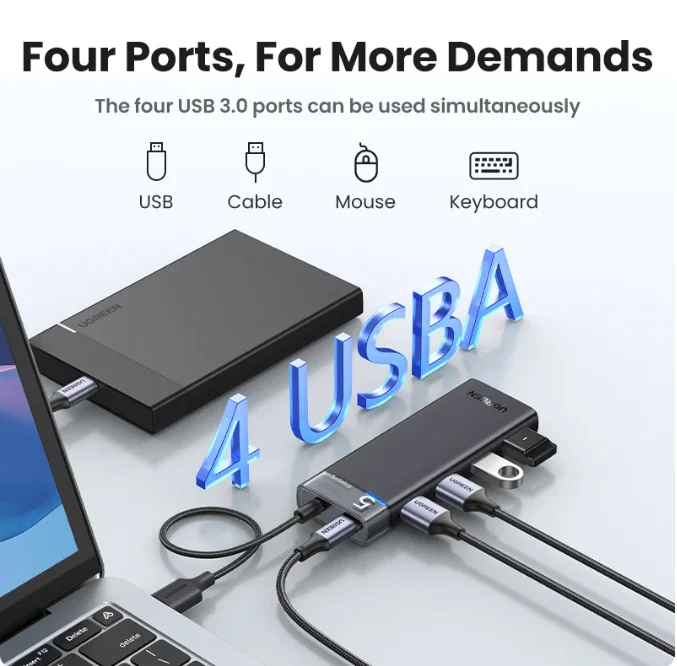 UGREEN USB Hub USB 3.0 Hub 4 Ports 5Gbps USB Multi Splitter Adapter for Macbook iPad Pro Air Laptop PC Computer Accessories