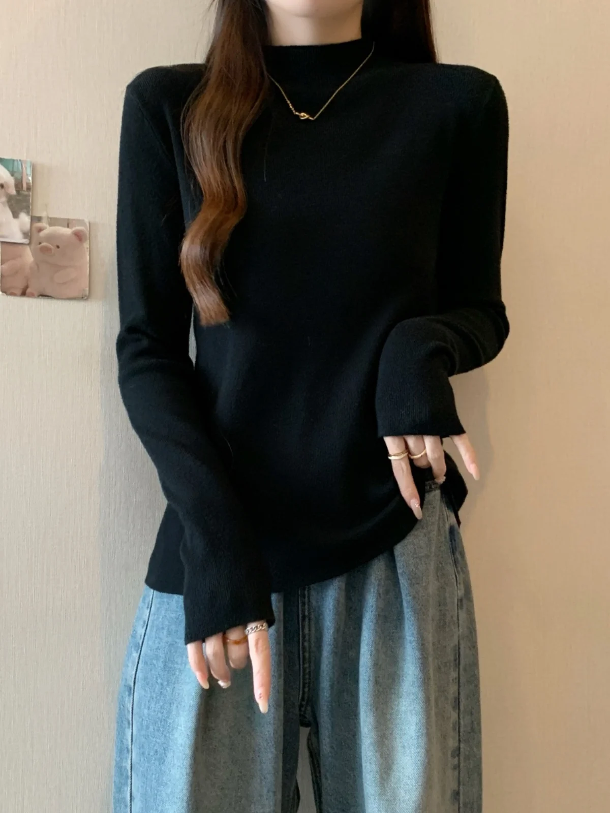 

plus Size Knitwear Long Sve f High Collar Women's Base Layer Slimming Top Autumn Winter Warm Soft Cotton Wool Blend