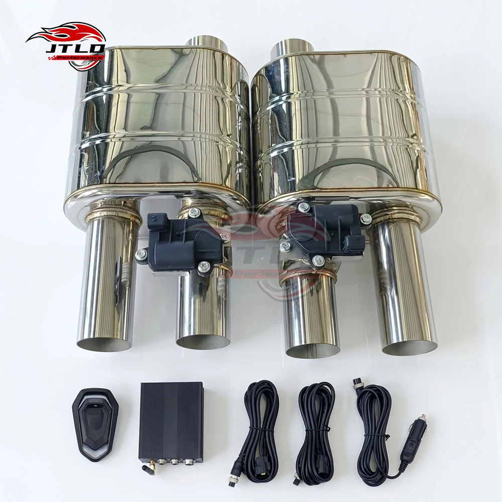 Dual Electric Valved Exhaust Muffler Left Right Pair Single Inlet Dual Outlet Stainless Steel Remote Control Performance Exhaust