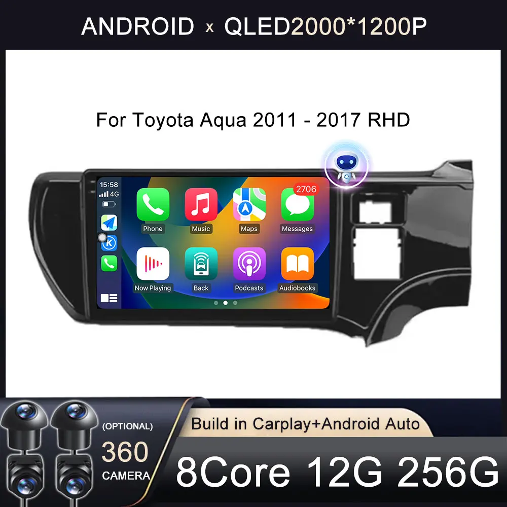 

Android 14 For Toyota Aqua 2011 - 2017 GPS Navigation Screen RHD Car Radio Multimedia Player Accessories WIFI Wireless Carplay