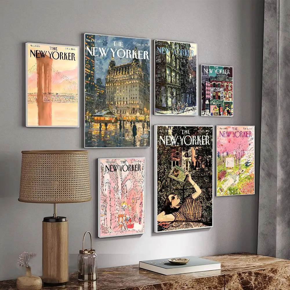 The-New-Yorker Magazine DIY Sticky Poster Whitepaper Prints Posters Artwork Vintage Decorative Painting