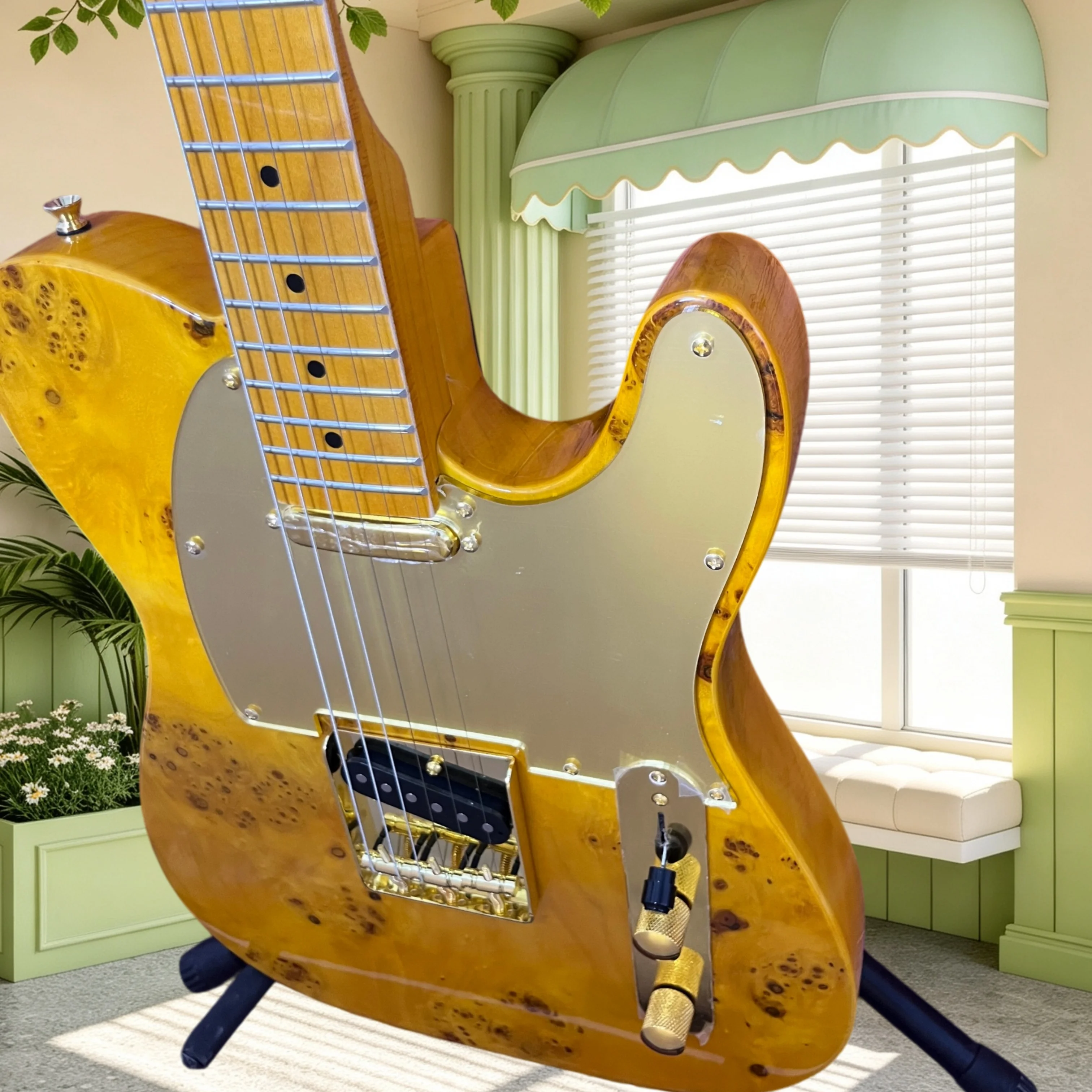 Golden Burl Wood Tele Electric Guitar 1951 Classic Maple Fretboard Retro Country Blues Rock Tool Free Shipping Hot Sale