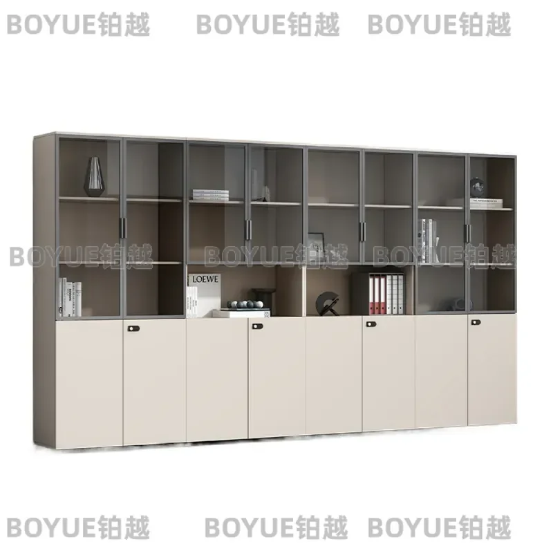 Modern Wooden Office Filing Cabinet with Glass Door and Lock Simple Storage Organizer for Home Workplace Documents Files