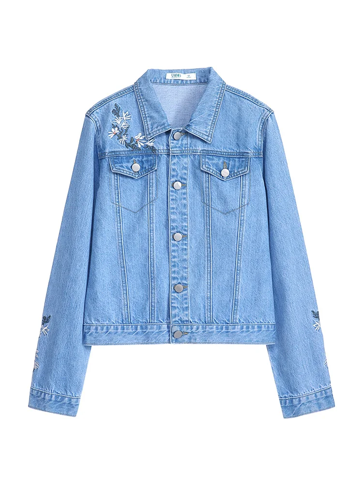 I BELIEVE YOU Crop Jean Jacket Spring/Autumn Casual Slim Embroidery Cotton Single Breasted Denim Jackets for Women  2211183676