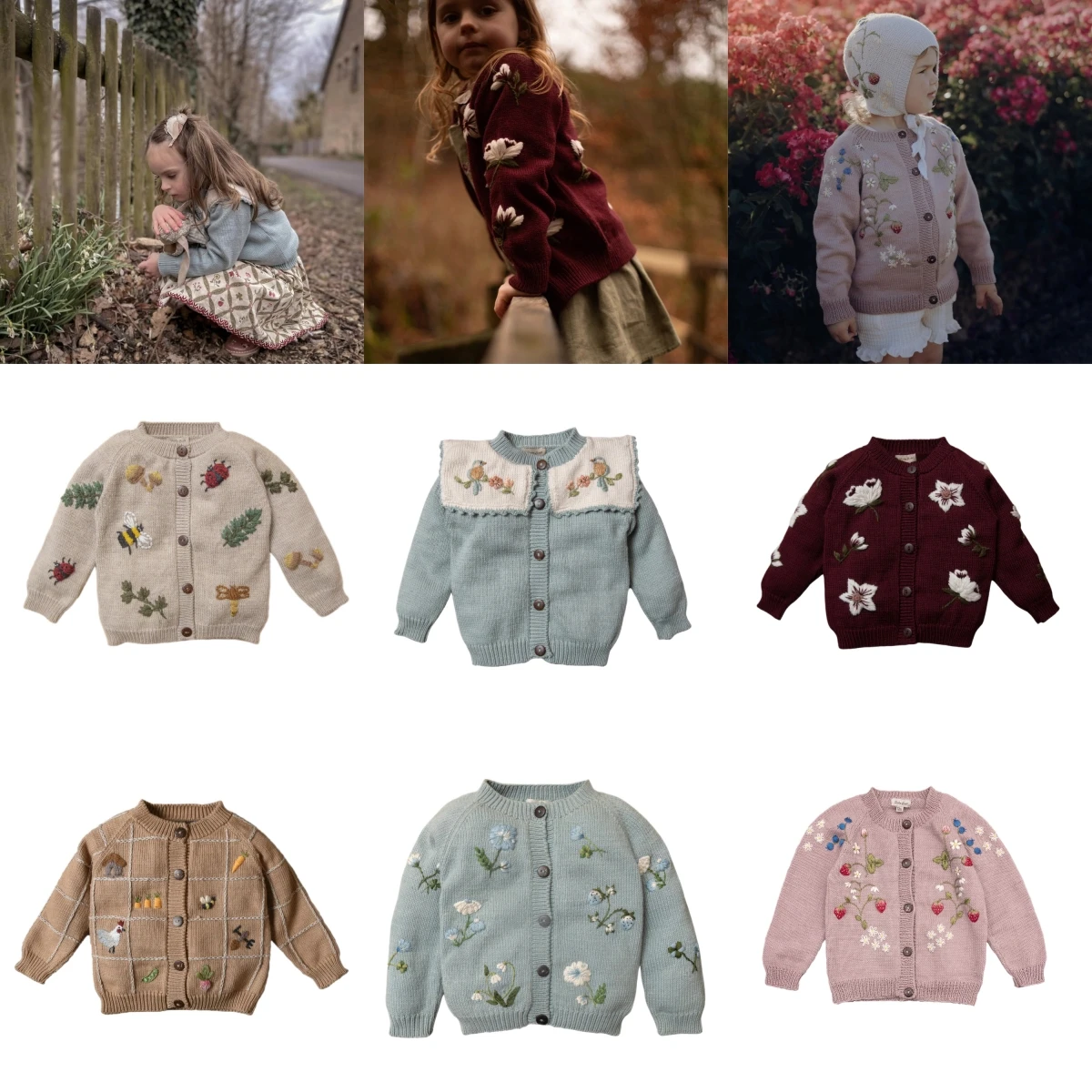 

2025 New Autumn Winter Kids Clothes Wool Sweater Korean Baby Boys Girls Hand Embroidered Outwear Knitwear Cardigan Top Wear