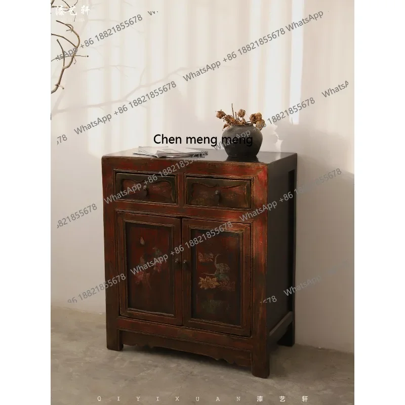 

All solid wood hand-painted edges storage cabinet living room home entrance entrance storage cabinet