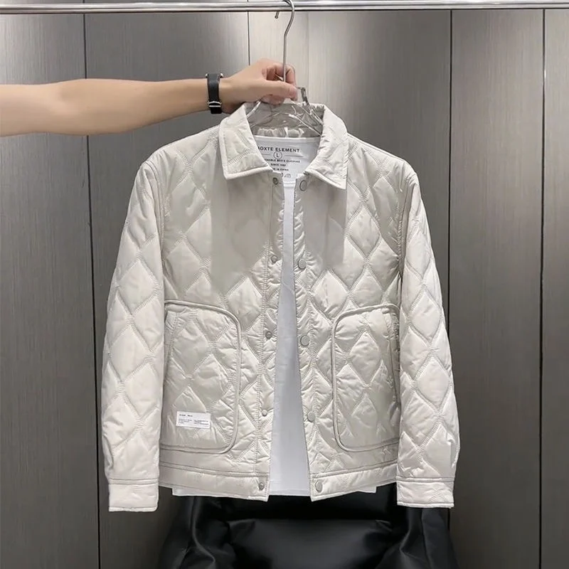 

Warmth Lightweight Cotton Jaet Men's Casual Versatile Faion Diamond Patterned Collar Coat Autumn Winter New Sle Trendy