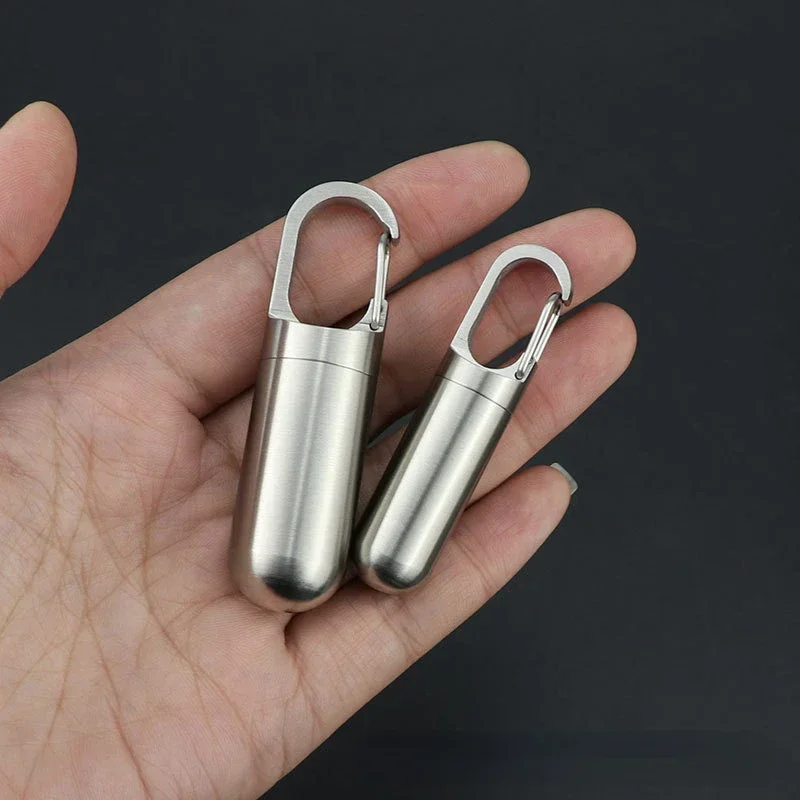 Portable Mini Stainless Steel Sealed Capsule Waterproof Pill Box Camping Firstaid Pendant Travel Outdoor Portable Pill Case