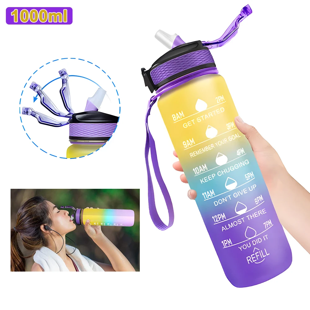 1L Sports Water Bottle Gym Travel Drinking Leakproof Bottle with Straw Bpa Free