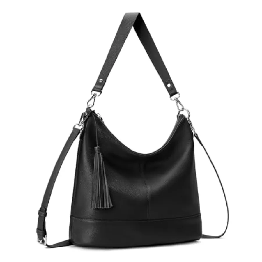 Genuine Leather Hobo Crossbody Bag for Women Soft Real Leather Bucket Shoulder Handbag Purse with 2 Removable Strap