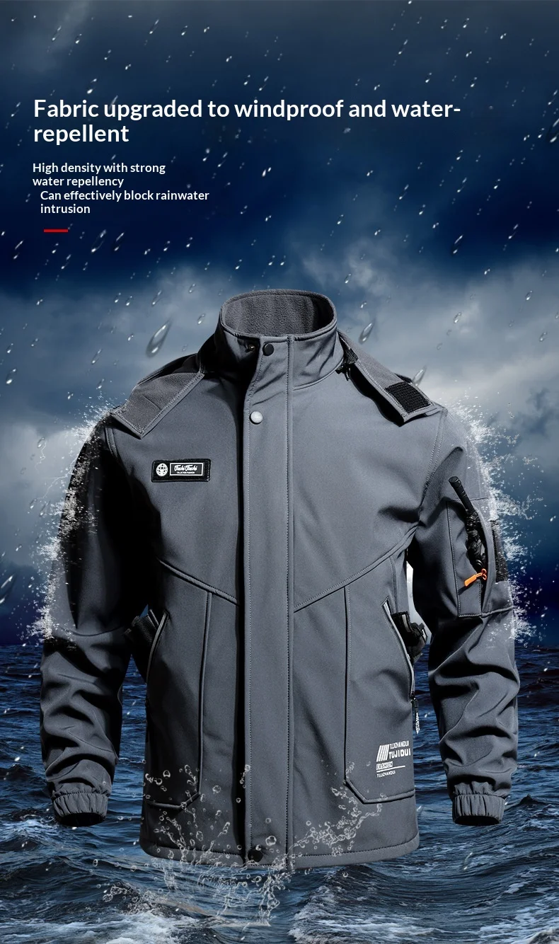 Unisex Fleece-gefütterter Wind- und Wasserdichter Herbst-Winter-Outdoor-Kletteranzug Taktische Arbeitskleidung Zweiteiliges Set für Männer und Frauen – Detail 8