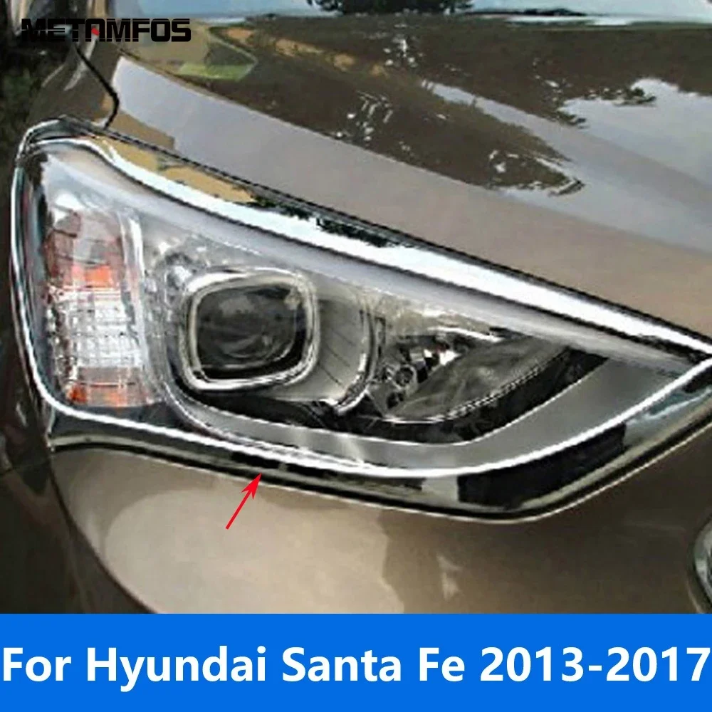 Accessories For Hyundai Santa Fe 2013 2014 2015 2016 2017 Chrome Head Light Lamp Cover Trim Headlight Protection Headlamp Frame