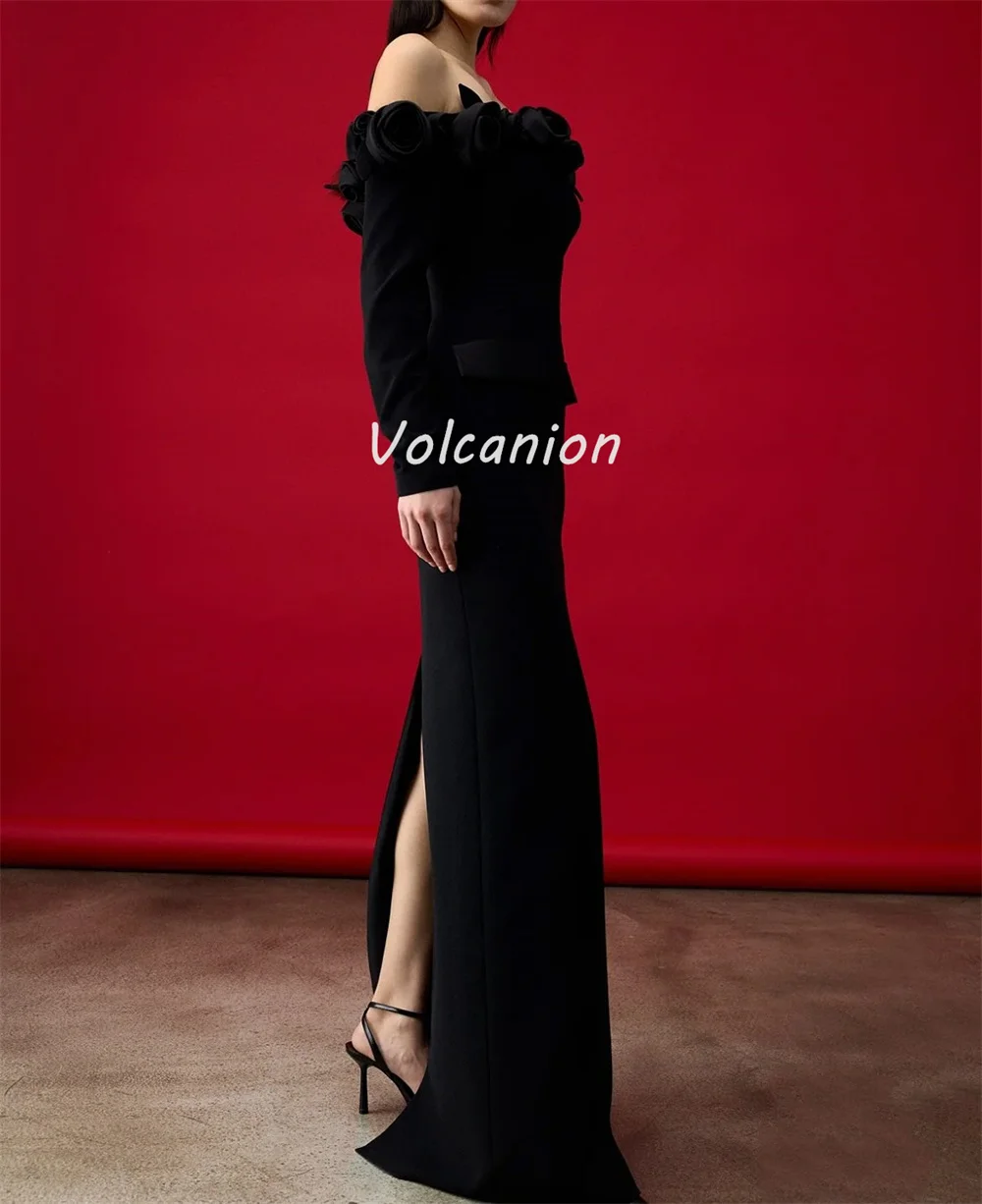 Customized Modern Style Exquisite Jersey Ruched Handmade Flower Straight Off-the-shoulder Long Dresses Bespoke Occasion Dresses