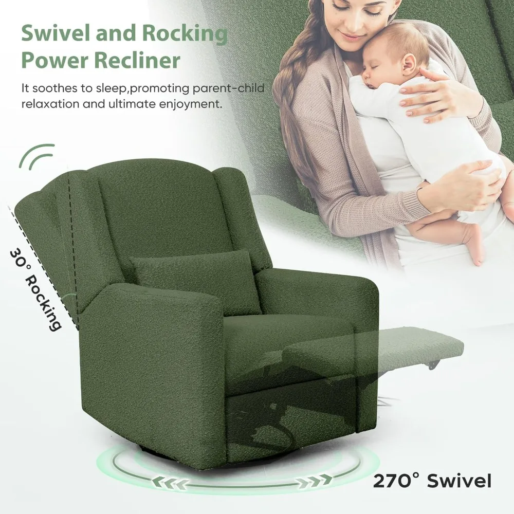 Power Recliner Chair Swivel Glider, Large Rocker Recliner w/USB Charging Port, Boucle Upholstered Swivel Rocker Glider Recliner