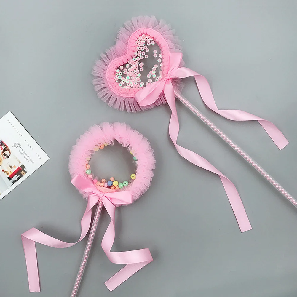 Lovely Heart Fairy Wand Pink Tassel Sequin Design for Birthday Party Cosplay Magical Party Stick Wands