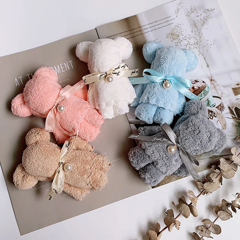 

10pcs/Lot Cute Bear Towel Gifts High Quality Coral Fleece Lovely Gifts Baby Shower Party Favors for Guests Christmas Gift Bag