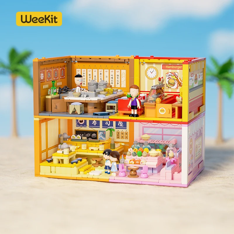 Weekit Chibi Maruko-chan casas apiladas juego de bloques de construcción Street View tienda modelo ensamblado juguetes para decoración del hogar regalos de vacaciones