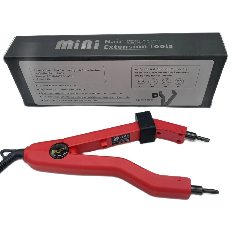 EU plug Red JR609 Quality Black Heat Hair Connector Temperature Controllable Heat Iron Hair Extension Tools Kit image 4