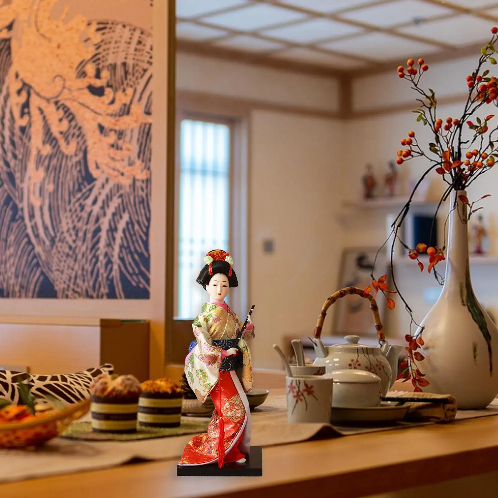 Ethnic Japanese Geisha Dolls Kimono Dolls Free Standing Handicraft Asian Geisha Doll Lady Statuette for Table Bedroom Shelf