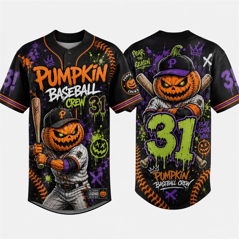 Men Cyberpunk Cyborg Skull Baseball Jersey Neon Mechanical Skeleton design Short Sleeve Button Down shirts Streetwear Party Tops