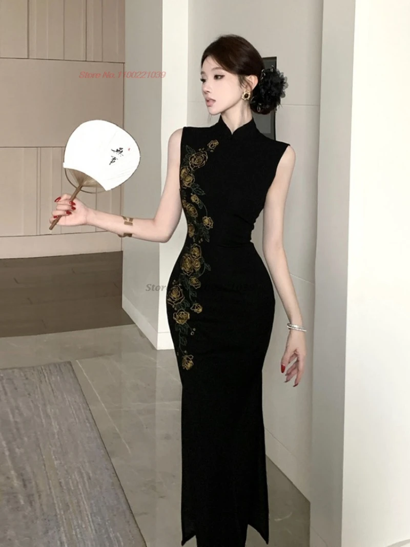 

2026 китайское сексуальное ципао, ретро-платье с цветочной вышивкой, традиционное вечернее платье для вечеринок, сексуальное ципао для ночного клуба, вестидо.