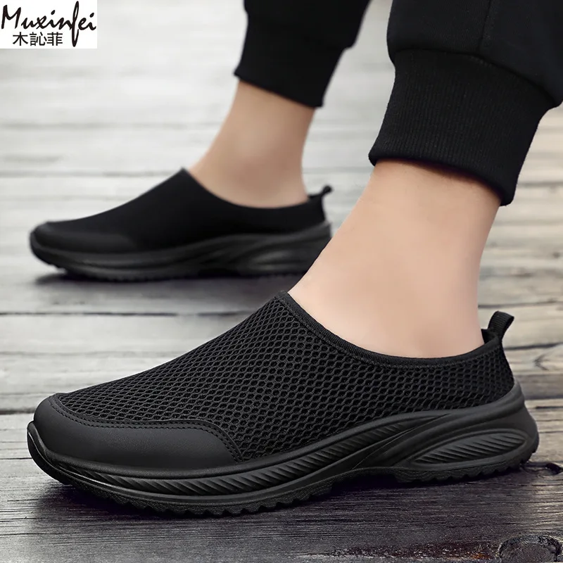 

Men's Summer Slippers New Breathable Mesh Shoes Half Slip Slippers Soft Sole Fashion Slippers Man Cheap Shoes Clearance