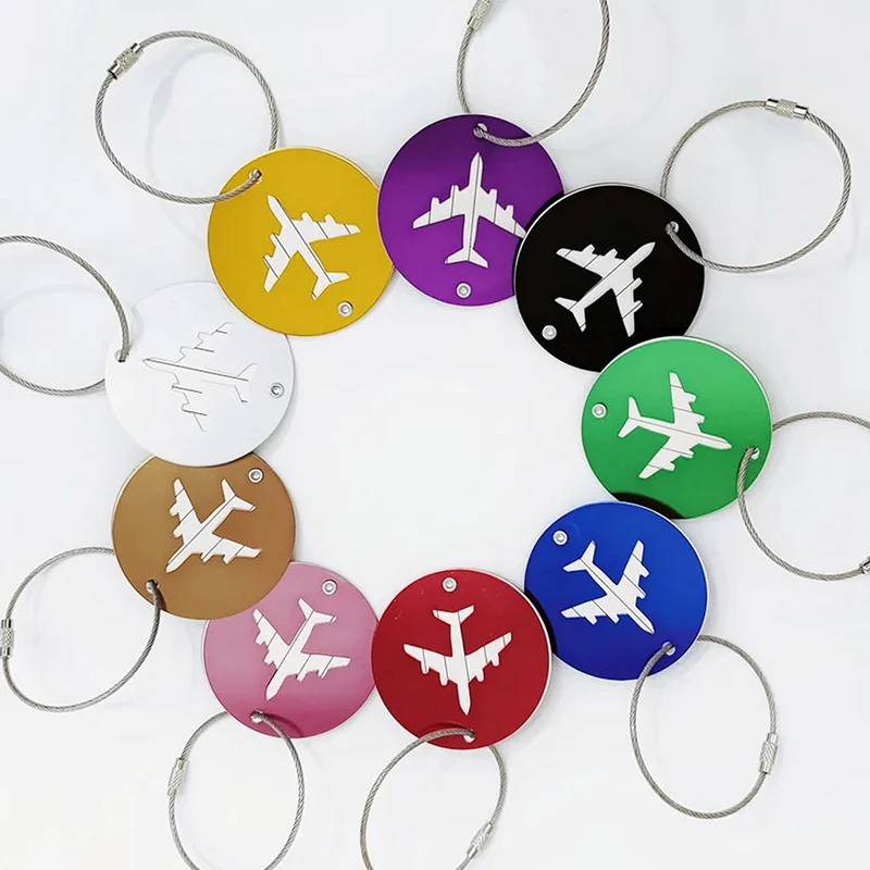 Airplane Aluminum Alloy Round Luggage Tags Travel Accessories For Women Or Men Name ID Card Tag For Suitcase Baggage