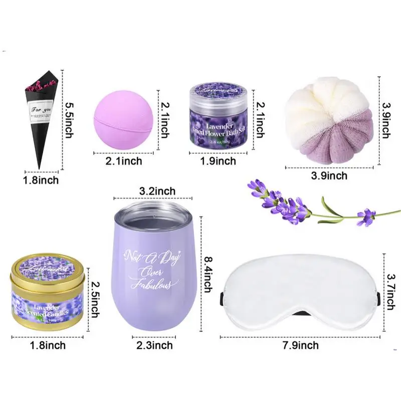 Lavender Bath Gift Set Bathing Bubble Ball Bath Bombs Ball Flower Scents Bubble Bath Salt Ball Cleaner Eye Masque Thermal Cup