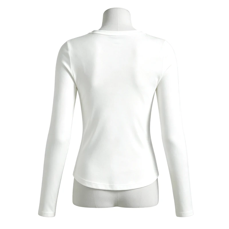 Damen Langarm Slim Fit T-Shirt, Einfarbiges Basic O-Neck Unterhemd, Lässiges Weiches Dehnbares Strick-Basis-Layer-Oberteil, Damen-Alltags-T-Shirt – Detail 13