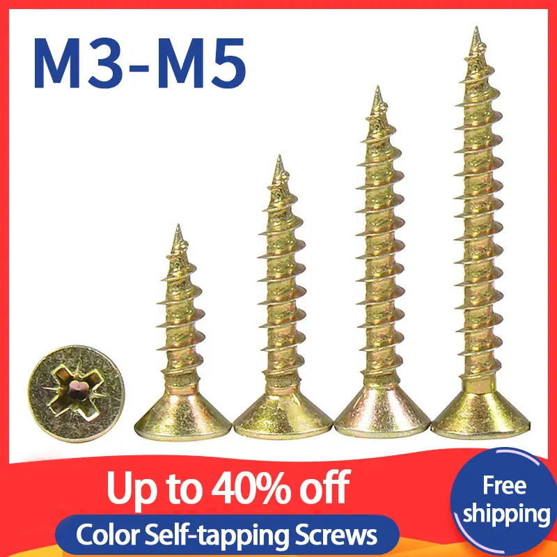 

100pcs High-strength Cross Countersunk Head Self-tapping Screw Self-drilling Nail Plus Hard Flat Head Wood Screw m3.5m4m5