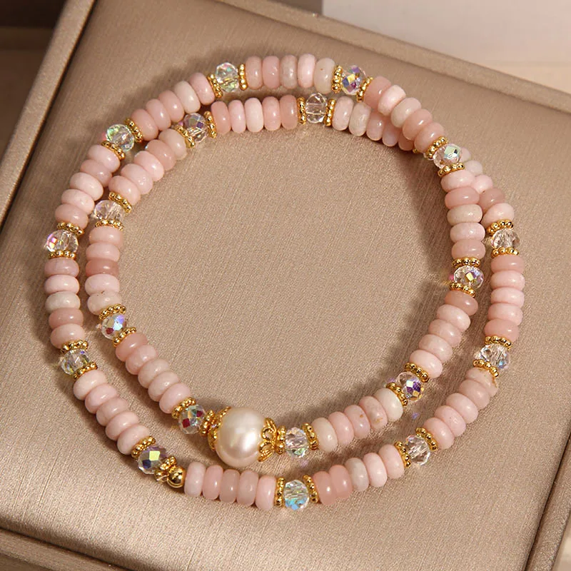 

Luxury Niche Chinese Style Pink Opal Abacus Bead Double Circle Bracelet for Wome Retro Exquisite Layered Bracelets