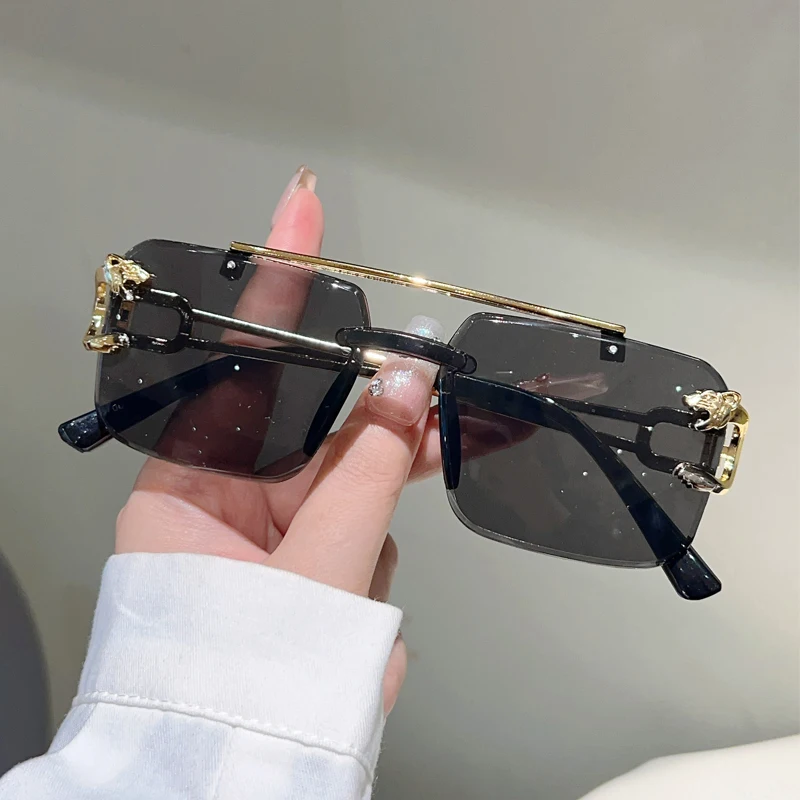 KAMMPT Randlose Quadratische Sonnenbrille Männer Mode Vintage Doppel Brücke Shades Frauen Trendy Luxus Marke Design Gradienten Sonnenbrille – Detail 10