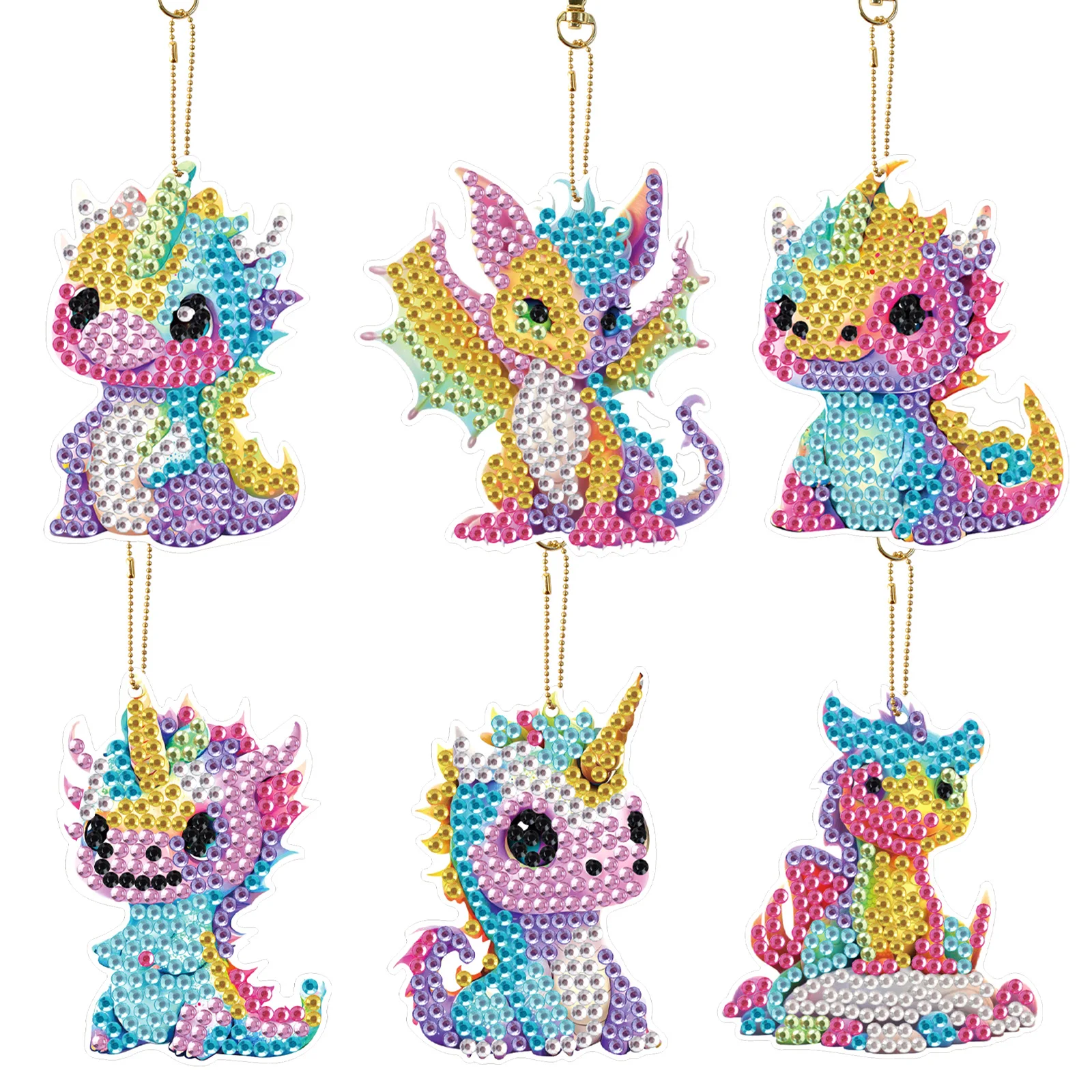 6PCS Diamond Art Painting Keychains Kits,Colorful Dragon Diamond Art Ornaments Bag Key Pendant Art Crafts Decor Handmade Gifts