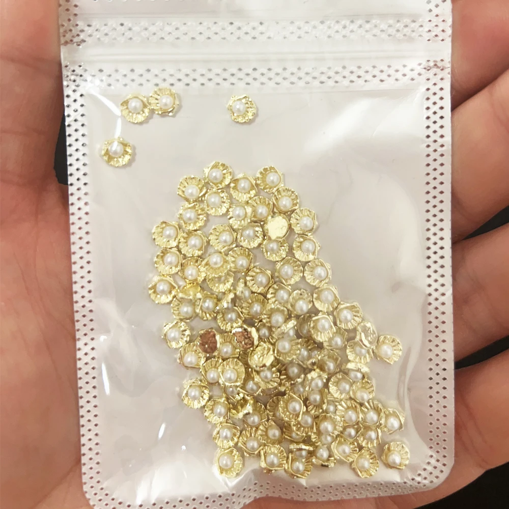 10 stuks zilver goud schelp nagels kunst decoraties 3D luxe legering strass nagels bedels DIY parel metalen manicure accessoires