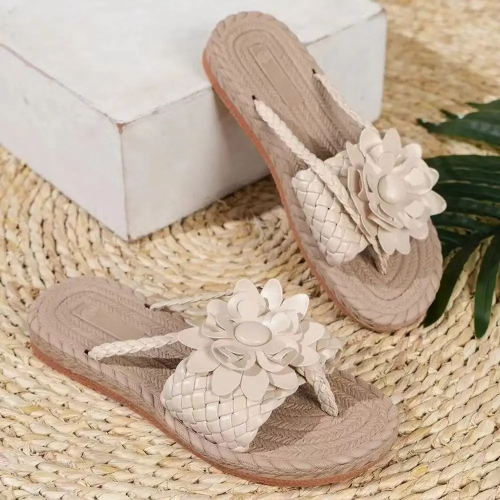 

Comfortable Fashion Women Slippers Flat Bottomed Casual Shoes Beach Flip Flops Non Slip Soft Floral Pattern Toe Post Home