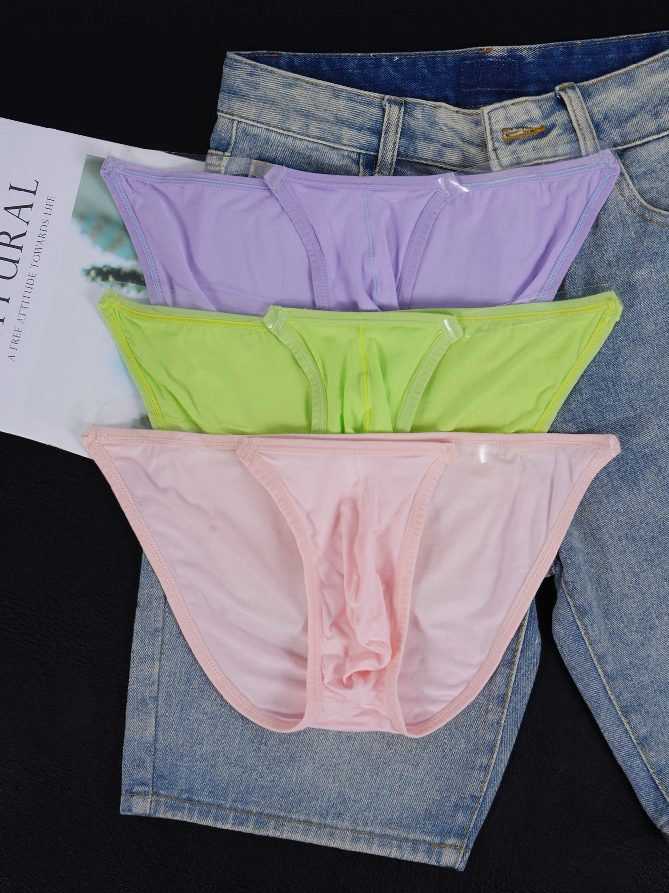

3PCS Men's Ice Silk Mesh Sheer Sexy Thongs Stretch Thin Transparent Waistband Summer Quick Dry Underwear