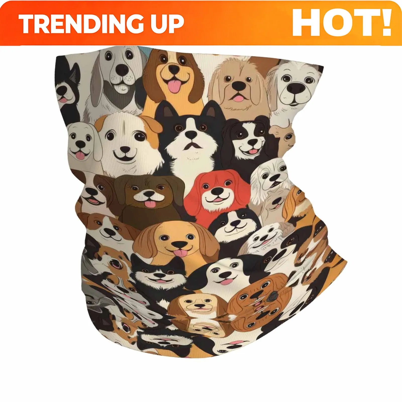 Customization Diverse Dog Faces, Colorful Illustration, Patterned Design Novel Design Multi Functional Print Scarf Suitable