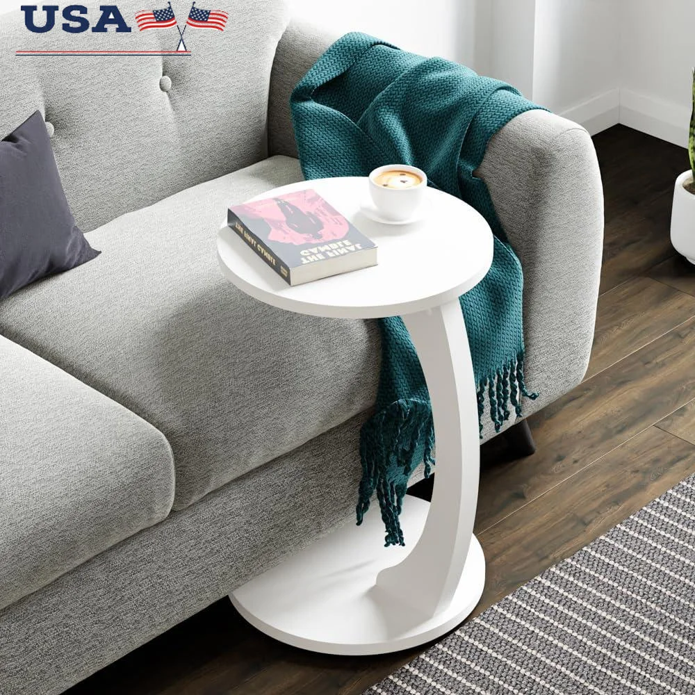 

C Shape Rolling End Table Modern Design Space Saving Side Table Living Room Bedroom Utility