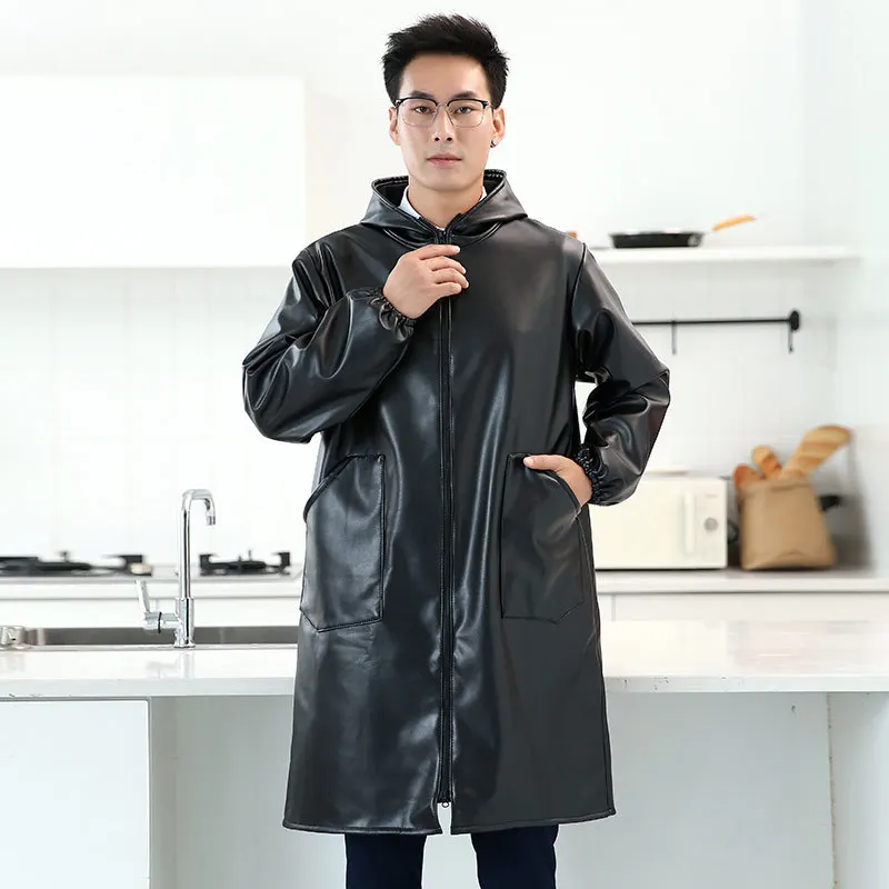 

Кожаный комбинезон, мужской новый кухонный флисовый утолщенный халат из искусственной кожи для взрослых, осенне-зимний водонепроницаемый и маслостойкий фартук с длинными рукавами