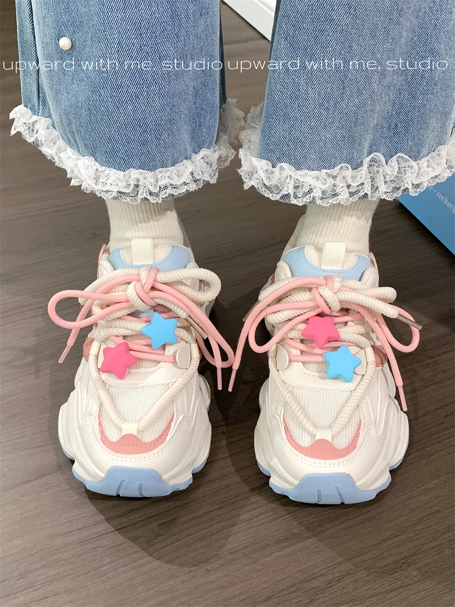 Cute Lolita Star Sports Shoes For Women Summer Mesh Breathable Versatile Shoes For Girls Casual Dopamine Dad Shoes