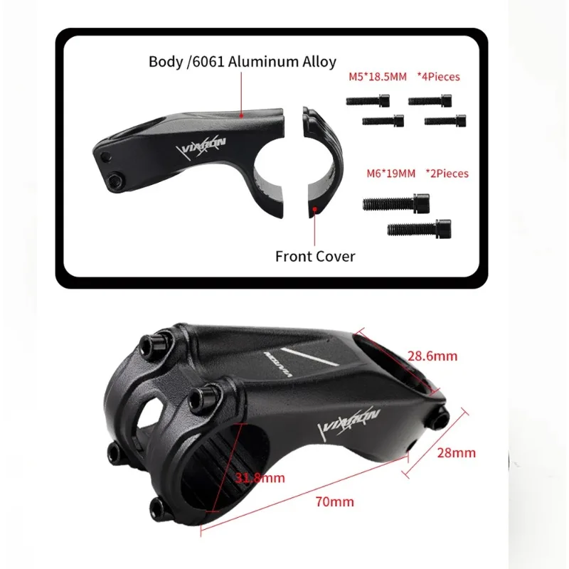 Viaron Mountain Road Bike handlebar stem 70mm -17 Degrees Power bicycle stem 31.8 Ultralight stem Aluminum Alloy Riser